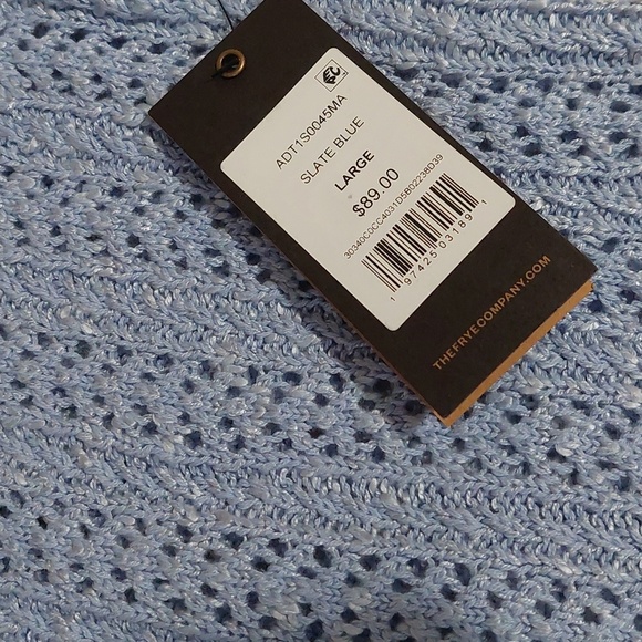 Frye baby blue knitted button up pointell top - Picture 6 of 10